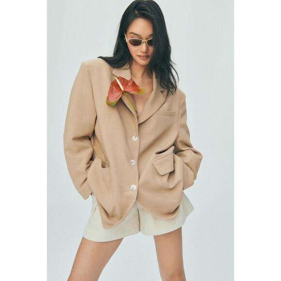 MAEVE Khaki Tan Oversized Double Breasted Blazer Medium/Large - Picture 12 of 14